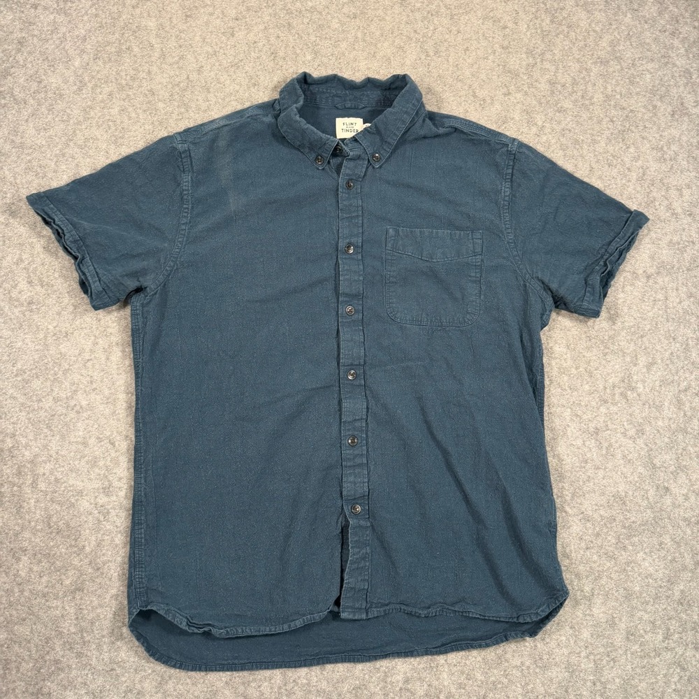 Flint and Tinder Washed Navy Cotton Linen Short Sleeve Shirt Men's Size XL